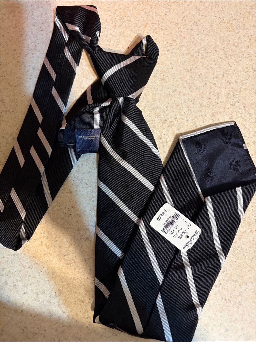 Brooks Brothers Black Tie with Silver Diagonal Stripes